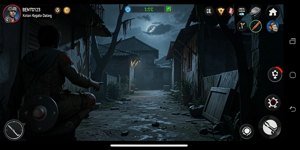 Screenshot gameplay BENTO123 dengan suasana menyeramkan yang mencekam.