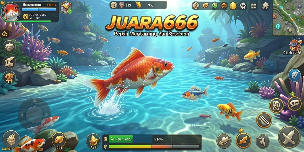 Screenshot gameplay JUARA666 menampilkan aksi memancing yang seru.