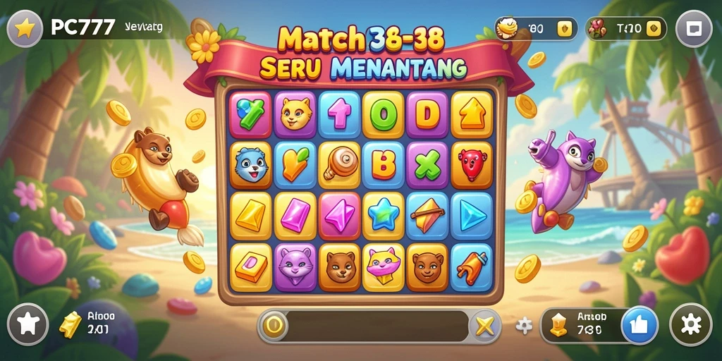 Screenshot utama PC777 menampilkan momen gameplay Match-3 yang seru.